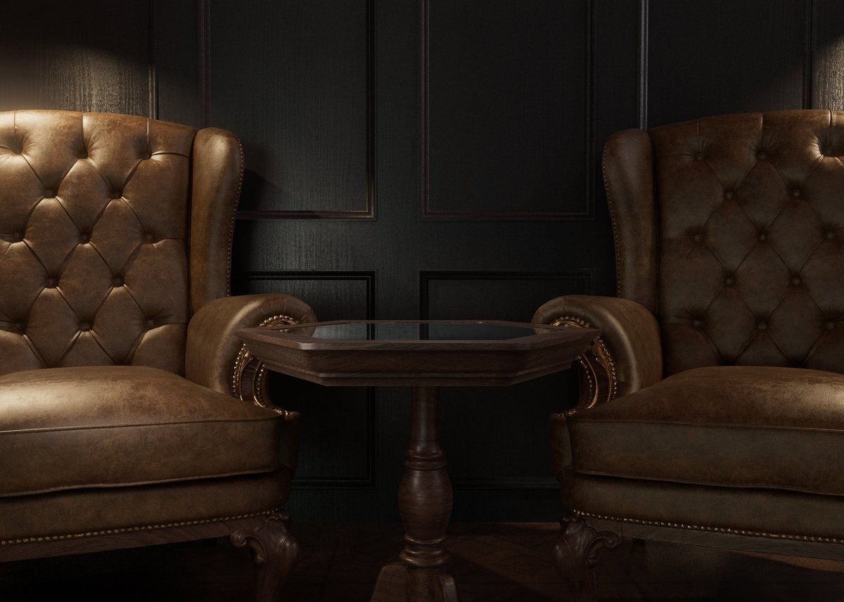 Dimly lit lounge with leather seating and dark wood panelling at GATE, Lan Kwai Fong