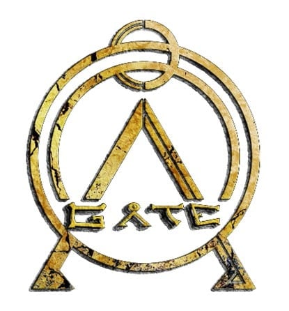 GATE logo featuring golden anarchist symbol with circular rings and triangular letter A